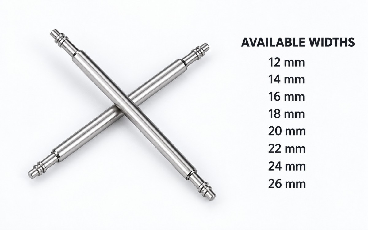 Standard stainless steel watch spring bars, 12–26 mm – Pair