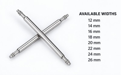 Standard stainless steel watch spring bars, 12–26 mm – Pair