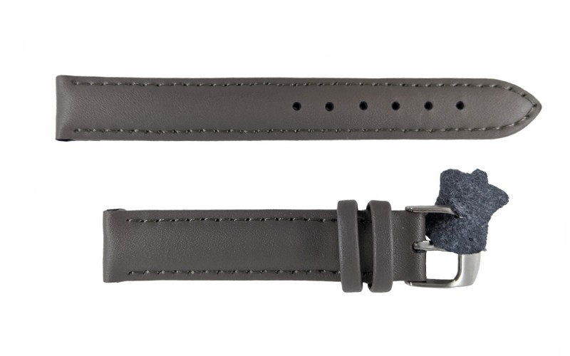 Smooth padded matte leather strap with stitching, 16mm, Grey, CP000302.16.07