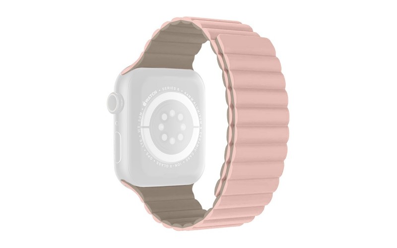 Two-tone silicone strap with magnetic closure for Apple Watch 38/40/41 mm, Pink and Khaki, RSJ-37-00A-9