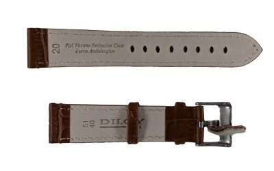Croc-embossed leather watch strap, 20mm, Brown, CP000361.20.03