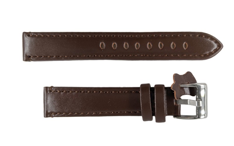 Smooth leather watch strap with stitching, 18mm, Brown, CP000373.18.02
