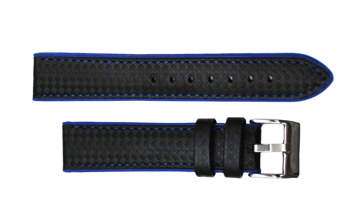 Hybrid silicone watch strap with carbon-like texture, 24mm, Black, Blue, CP000400.24.52