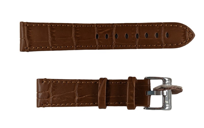 Croc-embossed leather watch strap, 22mm, Brown, CP000361.22.03