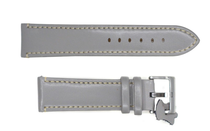Smooth leather watch strap with stitching, 18mm, Grey, CP000373.18.07