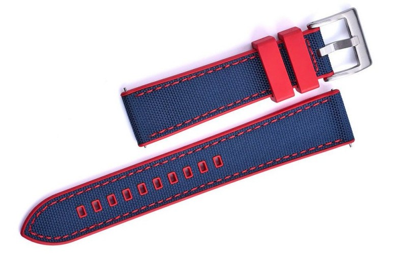 Sailcloth FKM Rubber Sports Watch Strap, 22 mm, Blue, Red, JP-RWB064-22PC-2A4