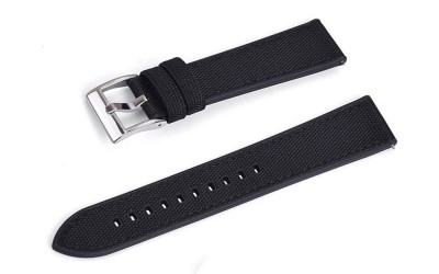 Hybrid sailcloth canvas and FKM rubber watch strap, 20 mm, Black, JP-RWB078-20PC-1A