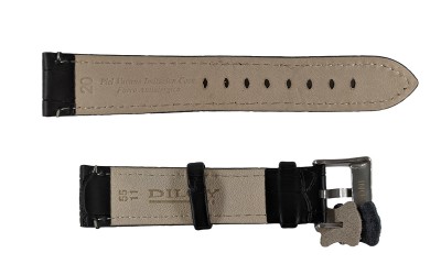 Croc-embossed leather watch strap, 24mm, Black, CP000361.24.01