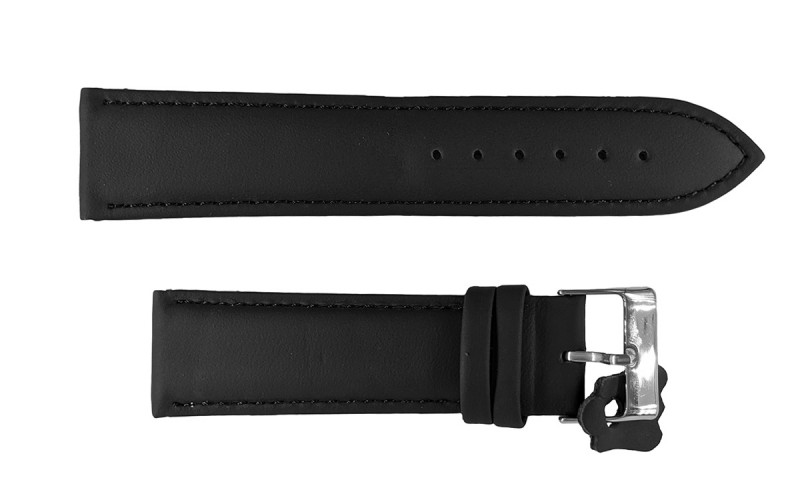 Padded smooth leather watch strap, 22mm, Black, CP000702.22.01