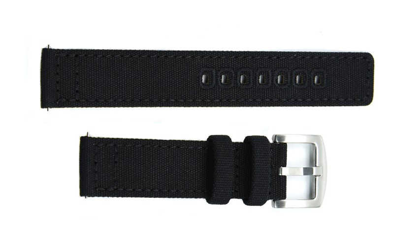 Canvas cotton washable watch strap, 24mm, Black, JP-CWB007-24C-1A