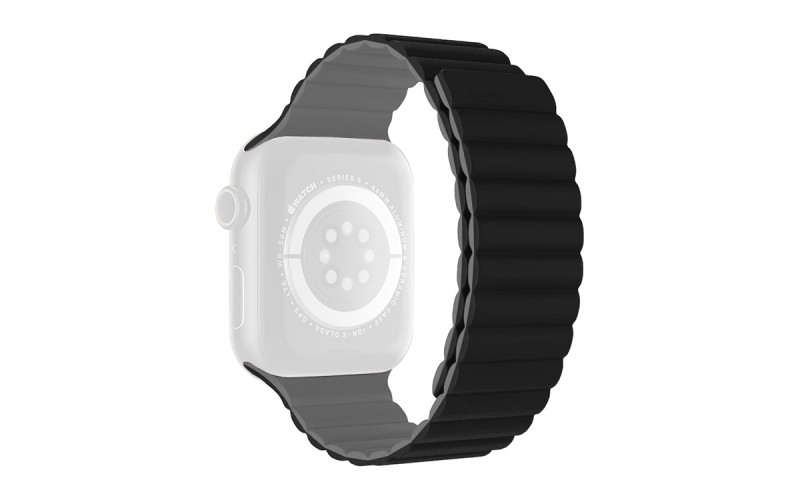 Two-tone silicone strap with magnetic closure for Apple Watch 42/44/45/49 mm, Black and Grey, RSJ-37-00A-1