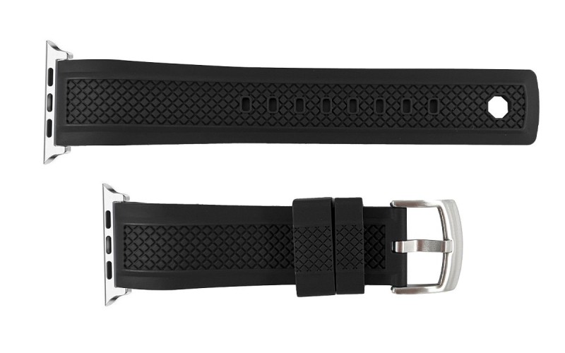FKM rubber Apple Watch strap with locking feature, 22mm, Black, iJP-RWB042-22P-1A