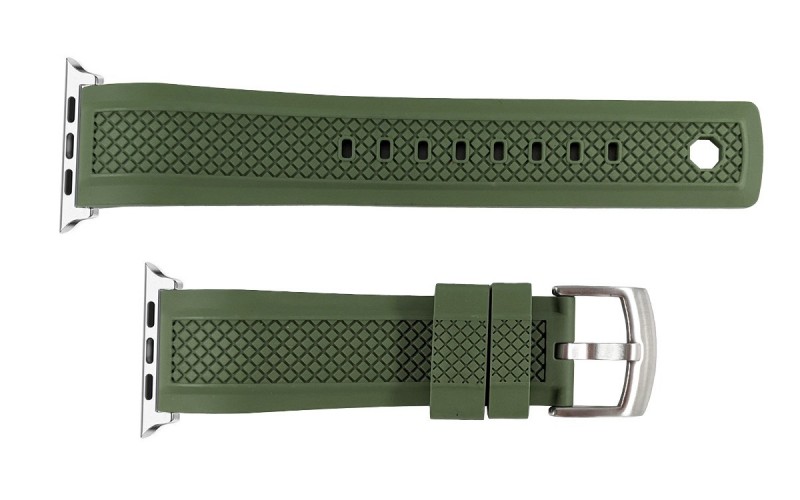 FKM rubber Apple Watch strap with locking feature, 22mm, Green, iJP-RWB042-22P-3A