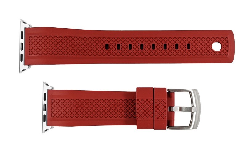 FKM rubber Apple Watch strap with locking feature, 22mm, Red, iJP-RWB042-22P-4A