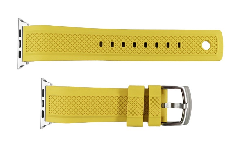 FKM rubber Apple Watch strap with locking feature, 22mm, Yellow, iJP-RWB042-22P-9A