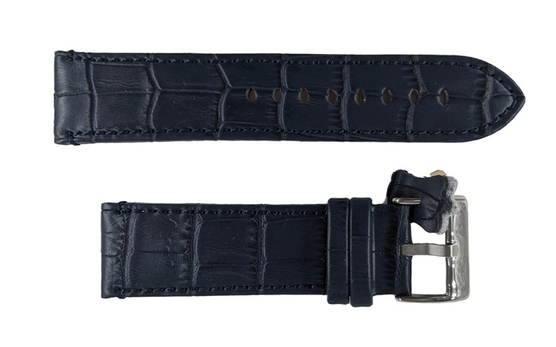 Croc-embossed leather watch strap, 24mm, Blue, CP000361.24.05