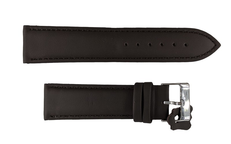 Padded smooth leather watch strap, 22mm, Brown, CP000702.22.02