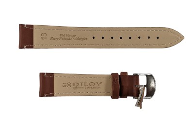 Padded smooth leather watch strap, 18mm, Brown, CP000077.18.08