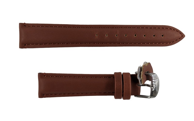 Padded smooth leather watch strap, 18mm, Brown, CP000077.18.08