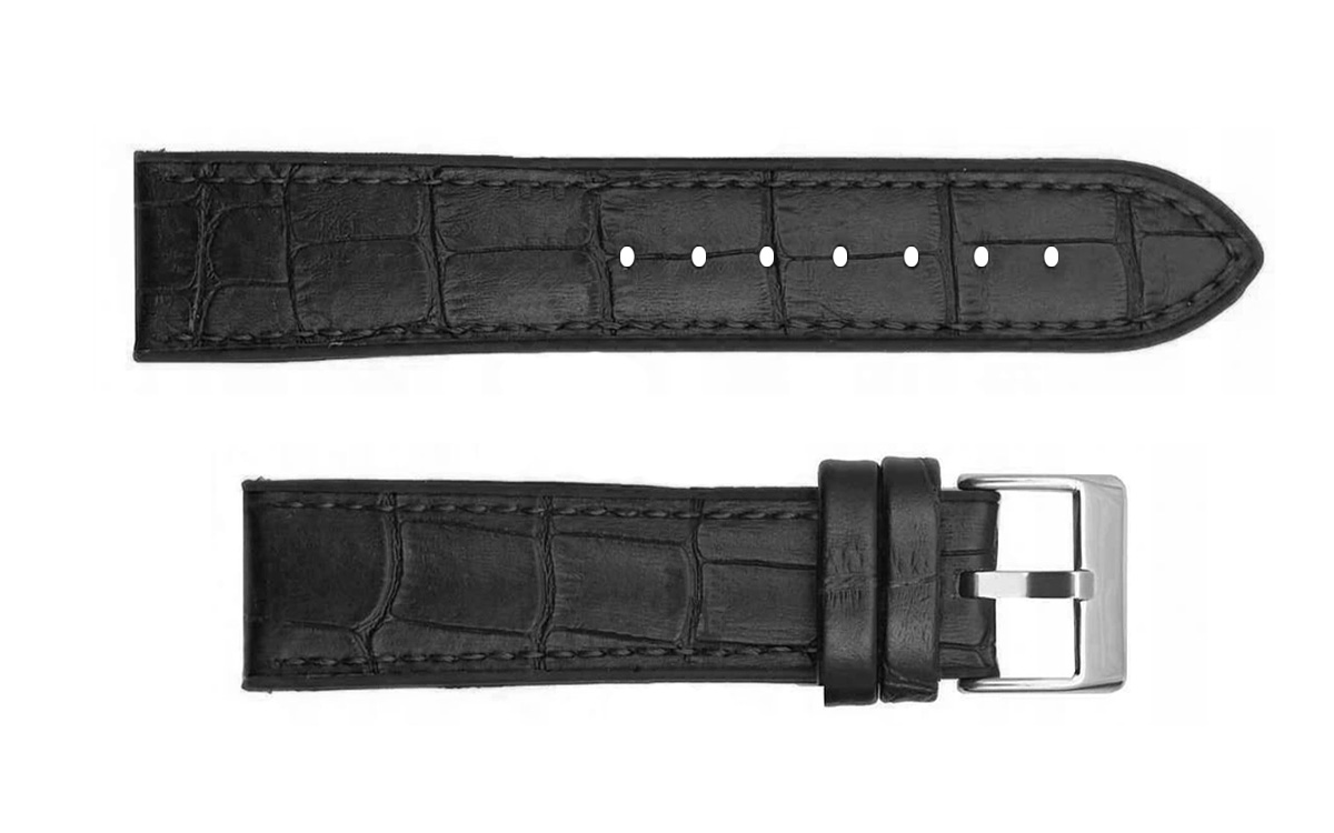 Croc pattern leather hybrid watch strap, 22mm, Black, CP000420.22.01