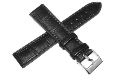 Croc pattern leather hybrid watch strap, 22mm, Black, CP000420.22.01