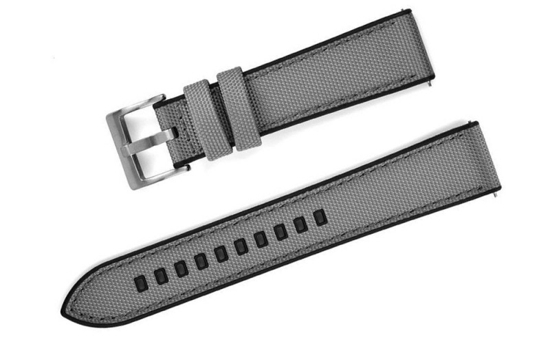 Hybrid sailcloth canvas and FKM rubber watch strap, 20 mm, Grey, JP-RWB078-20PC-8A