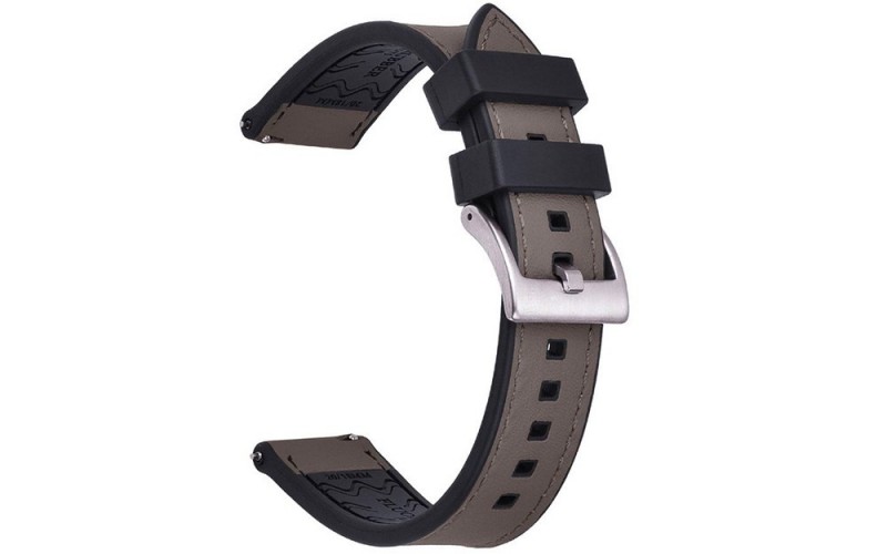 Hybrid Leather FKM Rubber Watch Strap, 22 mm, Grey, JP-RWB086-22PL-8A