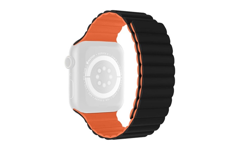Two-tone silicone strap with magnetic closure for Apple Watch 42/44/45/49 mm, Black and Orange, RSJ-37-00A-2