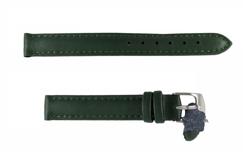 Smooth padded matte leather strap with stitching, 12mm, Green, CP000302.12.27