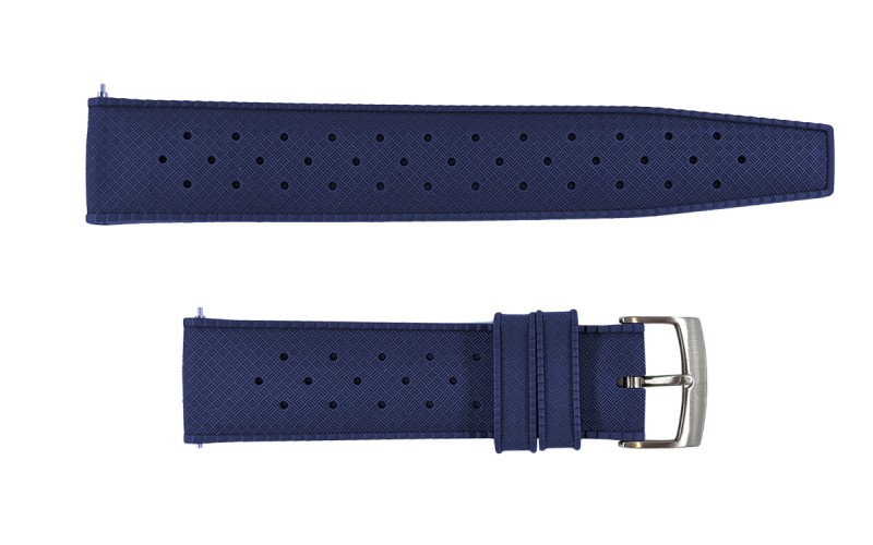 Sporty FKM rubber watch strap with holes and pattern, 22mm, Blue, JP-RWB017-22P-2A