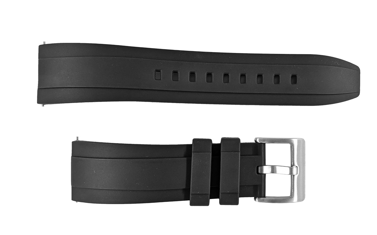 Premium grade FKM rubber watch strap, 22mm, Black, JP-RWB041-22P-1A