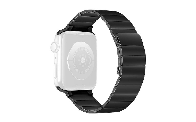 Solid stainless steel band with magnetic closure for Apple Watch 42/44/45/49 mm, Black, RSG-37-00A-1