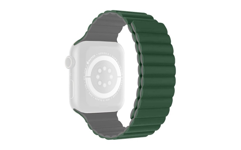 Two-tone silicone strap with magnetic closure for Apple Watch 42/44/45/49 mm, Dark Green and Grey, RSJ-37-00A-3