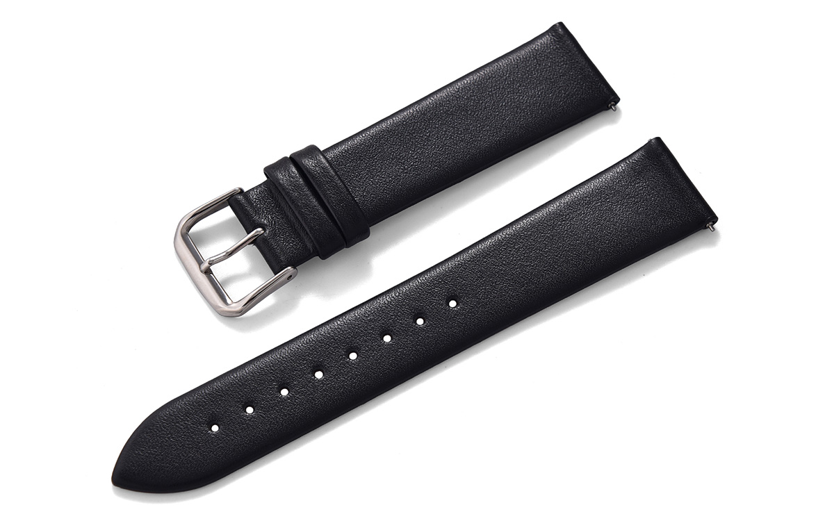 Ultra-thin genuine leather watch strap, 12 mm, Black