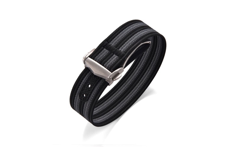 Woven nylon watch strap, 22 mm, Black/Grey Woven nylon watch strap, 22 mm, Black/Grey