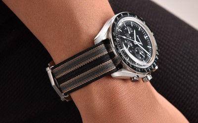 Woven nylon watch strap, 20 mm, Black/Grey