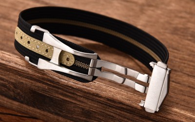 Woven nylon watch strap, 22 mm, Black