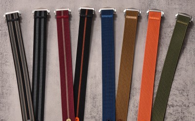 Woven nylon watch strap, 22 mm, Black