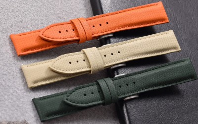 Padded FKM & Waterproof Leather Watch Strap, 20 mm, Green