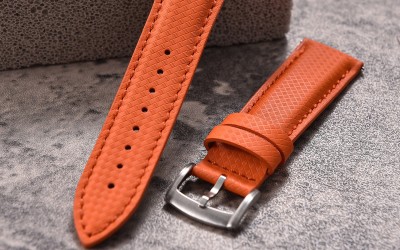 Padded FKM & Waterproof Leather Watch Strap, 22 mm, Orange