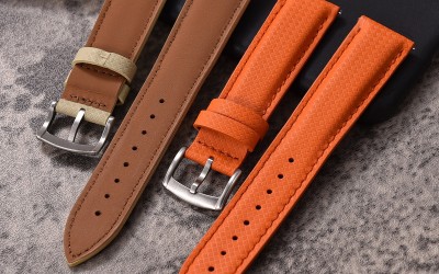 Padded FKM & Waterproof Leather Watch Strap, 22 mm, Orange