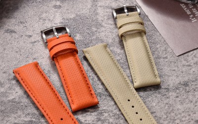 Padded FKM & Waterproof Leather Watch Strap, 18 mm, Beige
