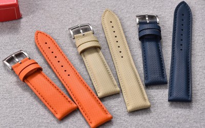 Padded FKM & Waterproof Leather Watch Strap, 18 mm, Beige