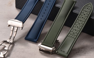 FKM rubber watch strap with fabric texture, 22 mm, Blue