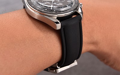 FKM rubber watch strap with fabric texture, 22 mm, Black