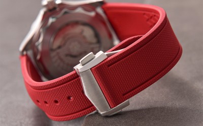 FKM rubber watch strap with fabric texture, 20 mm, Red