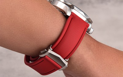 FKM rubber watch strap with fabric texture, 20 mm, Red