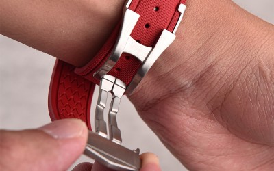 FKM rubber watch strap with fabric texture, 20 mm, Red