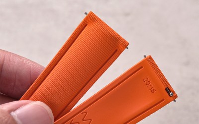 FKM rubber watch strap with fabric texture, 22 mm, Orange