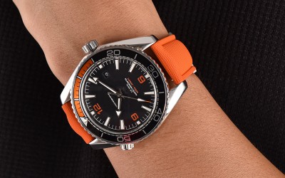FKM rubber watch strap with fabric texture, 22 mm, Orange